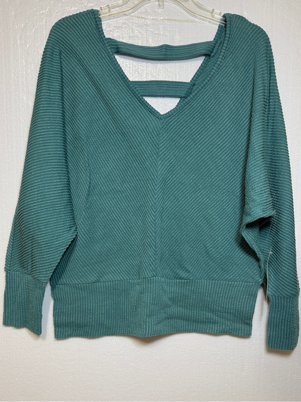 Just Be Teal V-neck Ribbed Dolman Sleeve Top XL